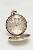 AN EARLY VICTORIAN SILVER KEY WOUND FULL HUNTER POCKET WATCH, the silver dial with yellow metal