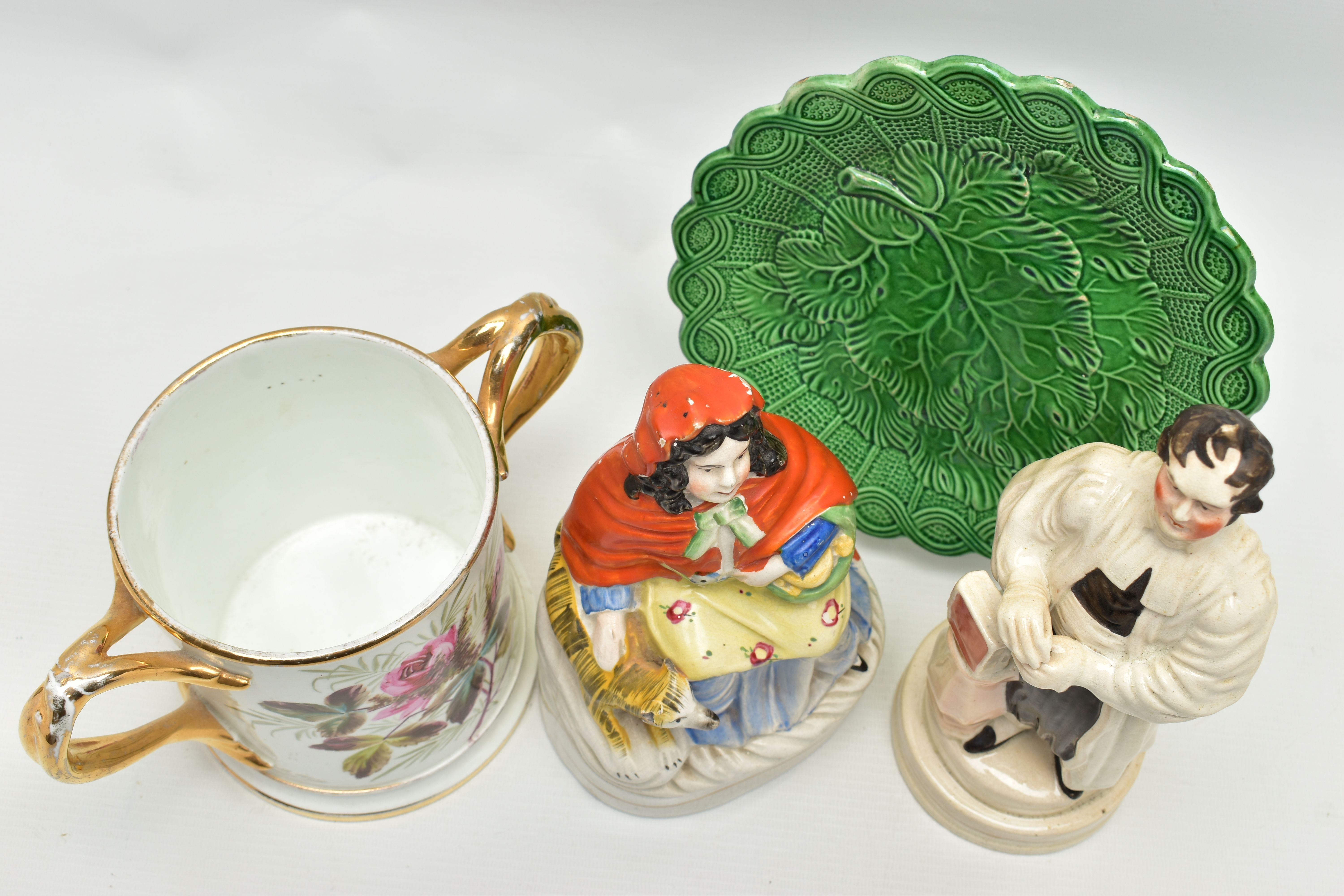 TWO VICTORIAN STAFFORDSHIRE POTTERY FIGURES AND TWO OTHER VICTORIAN CERAMIC ITEMS, comprising a - Image 10 of 14