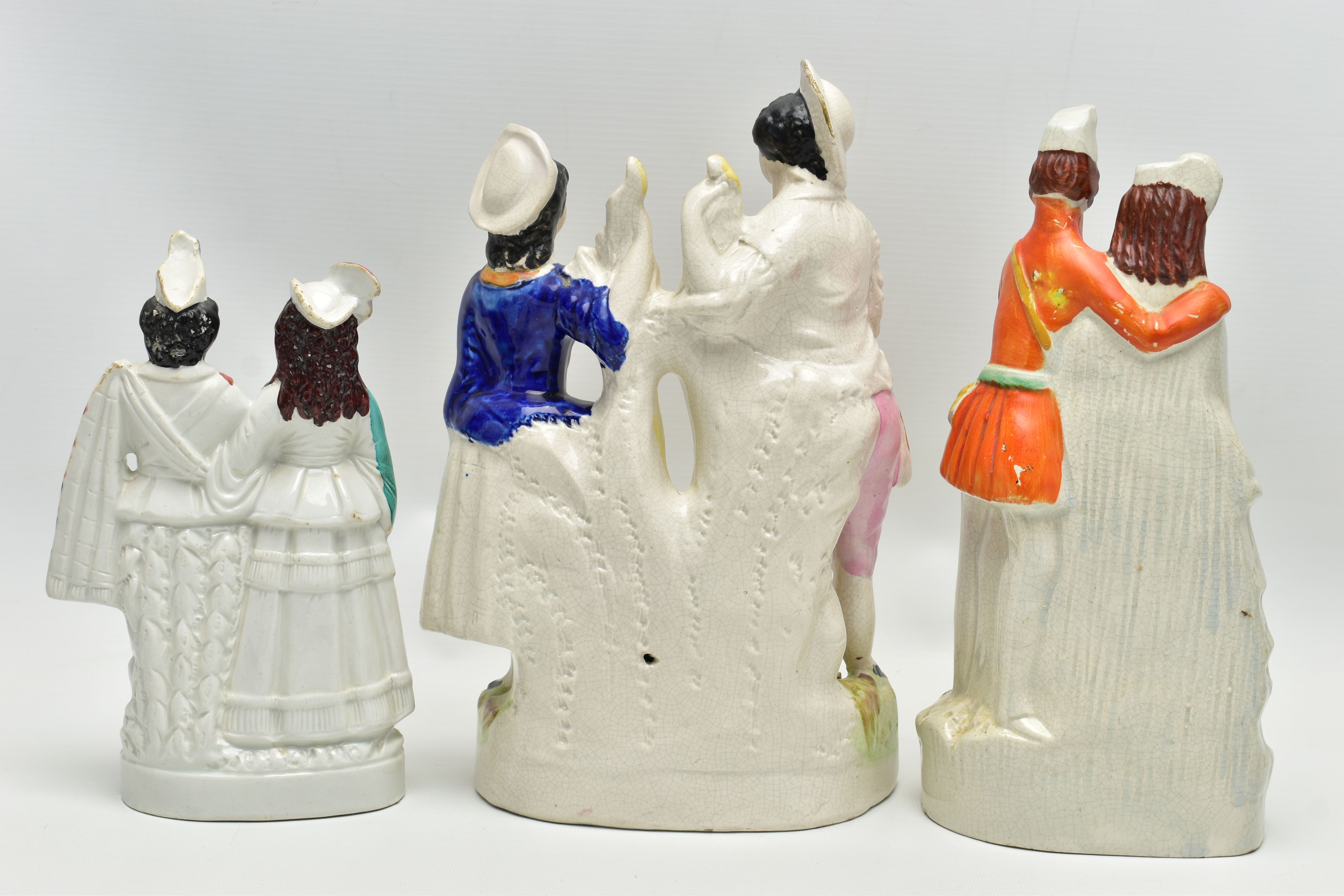 FIVE VICTORIAN STAFFORDSHIRE POTTERY FIGURE GROUPS OF COUPLES, comprising a harvest scene, height - Image 10 of 13