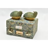 A BOXED PAIR OF SÚHAI CHINESE SILVER GILT AND ENAMEL LIMITED EDITION QUAIL TRINKET BOXES, one facing