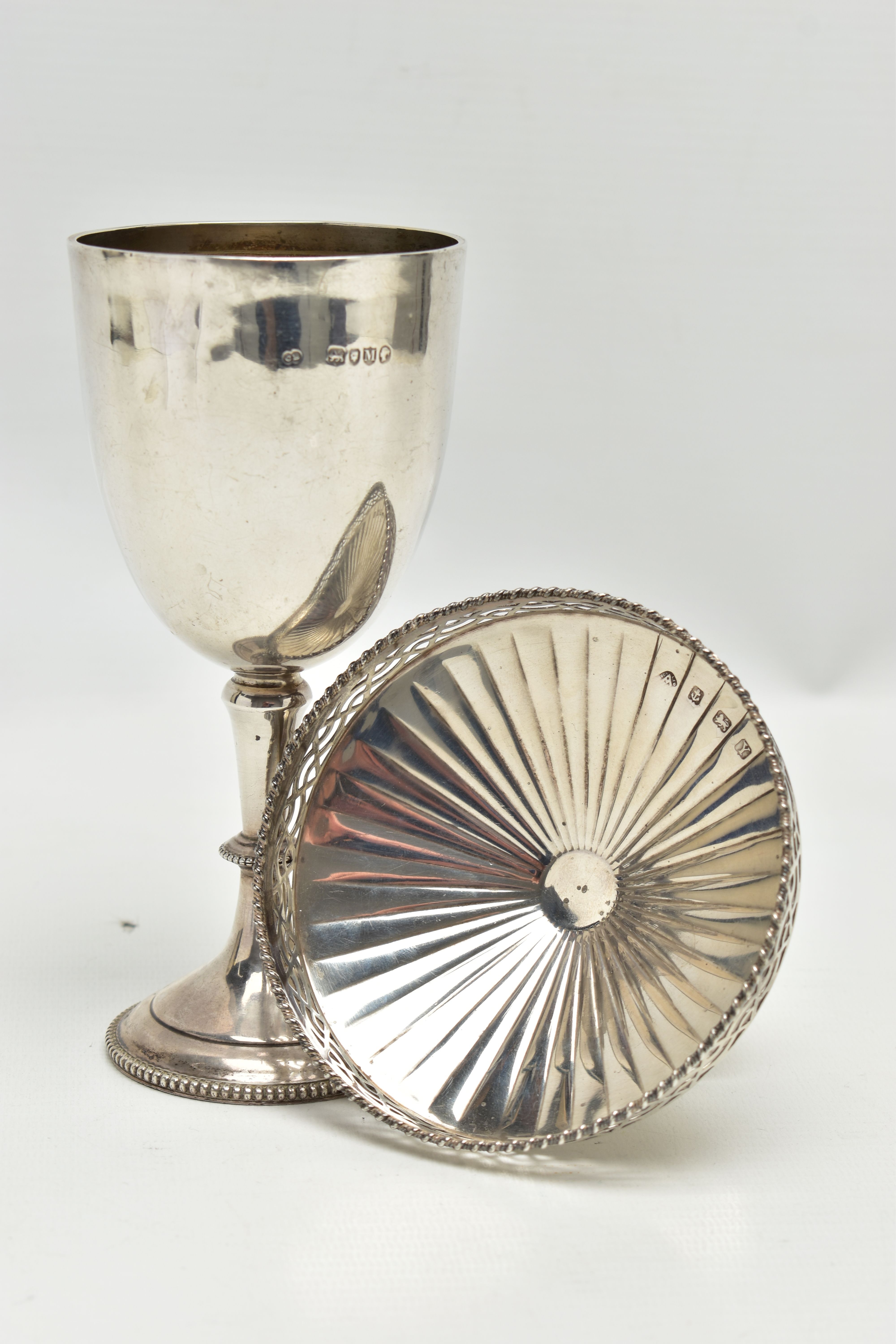 A VICTORIAN SILVER TROPHY CUP AND A GEORGE VI SILVER PEDESTAL BONBON DISH, the trophy cup - Image 7 of 8