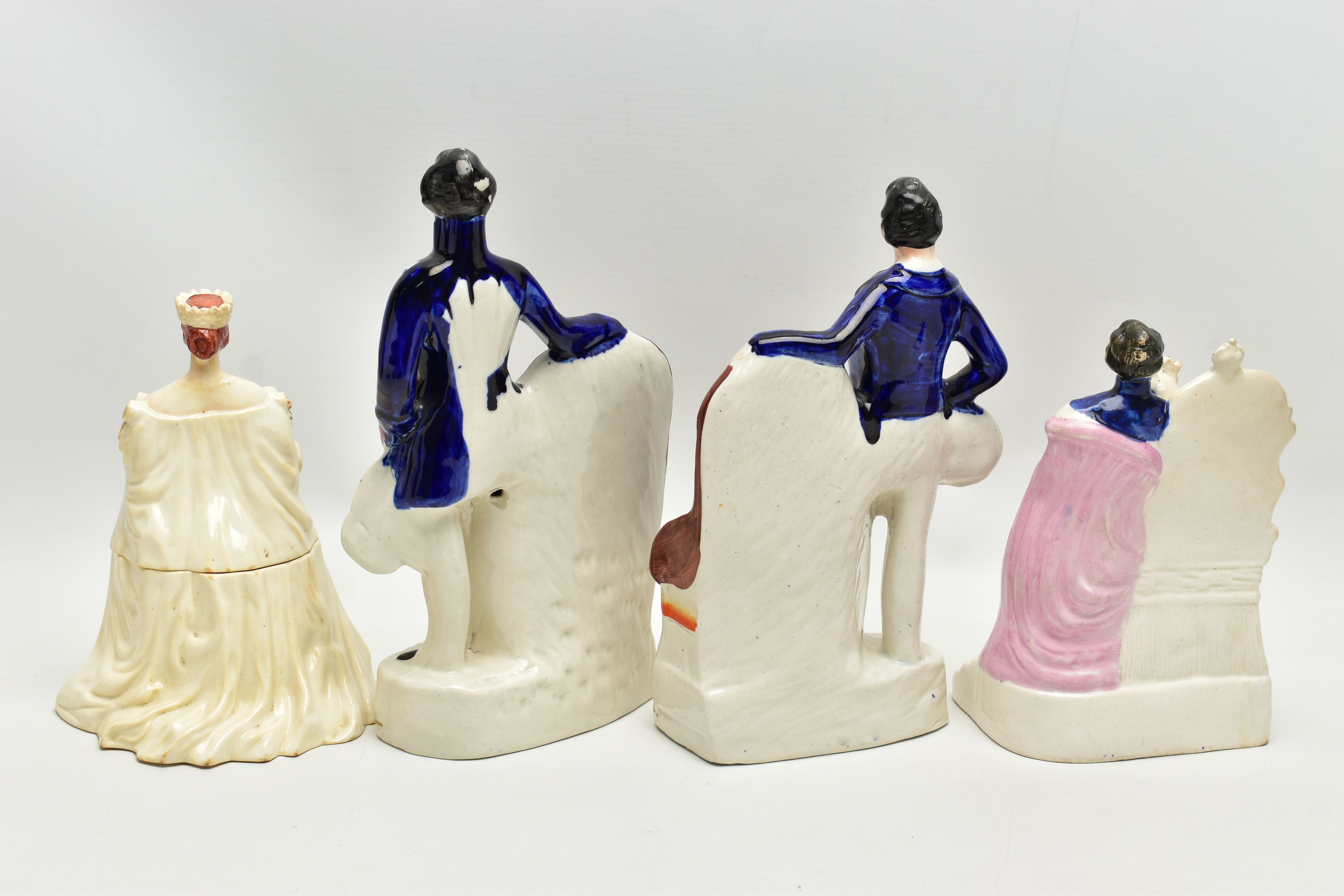 THREE VICTORIAN STAFFORDSHIRE POTTERY PORTRAIT FIGURES AND A SIMILAR JAR AND COVER, the figures - Image 9 of 18