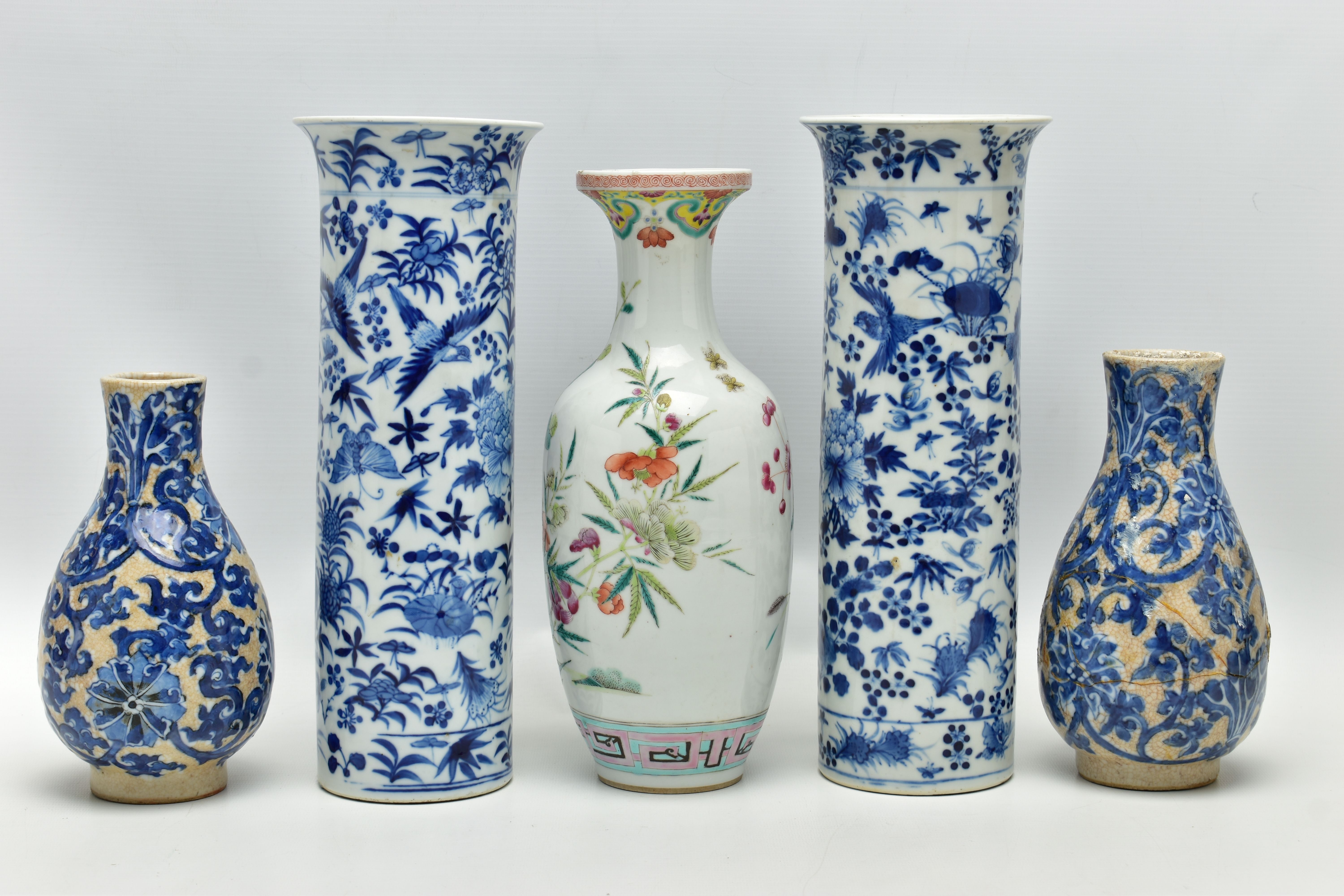 FIVE PIECES OF 19TH CENTURY CHINESE PORCELAIN, comprising two crackle glaze baluster vases, - Image 4 of 17