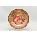 A ROYAL WORCESTER FRUIT STUDY PLATE OF SILVER SHAPE PAINTED BY N. CREED, hand painted with