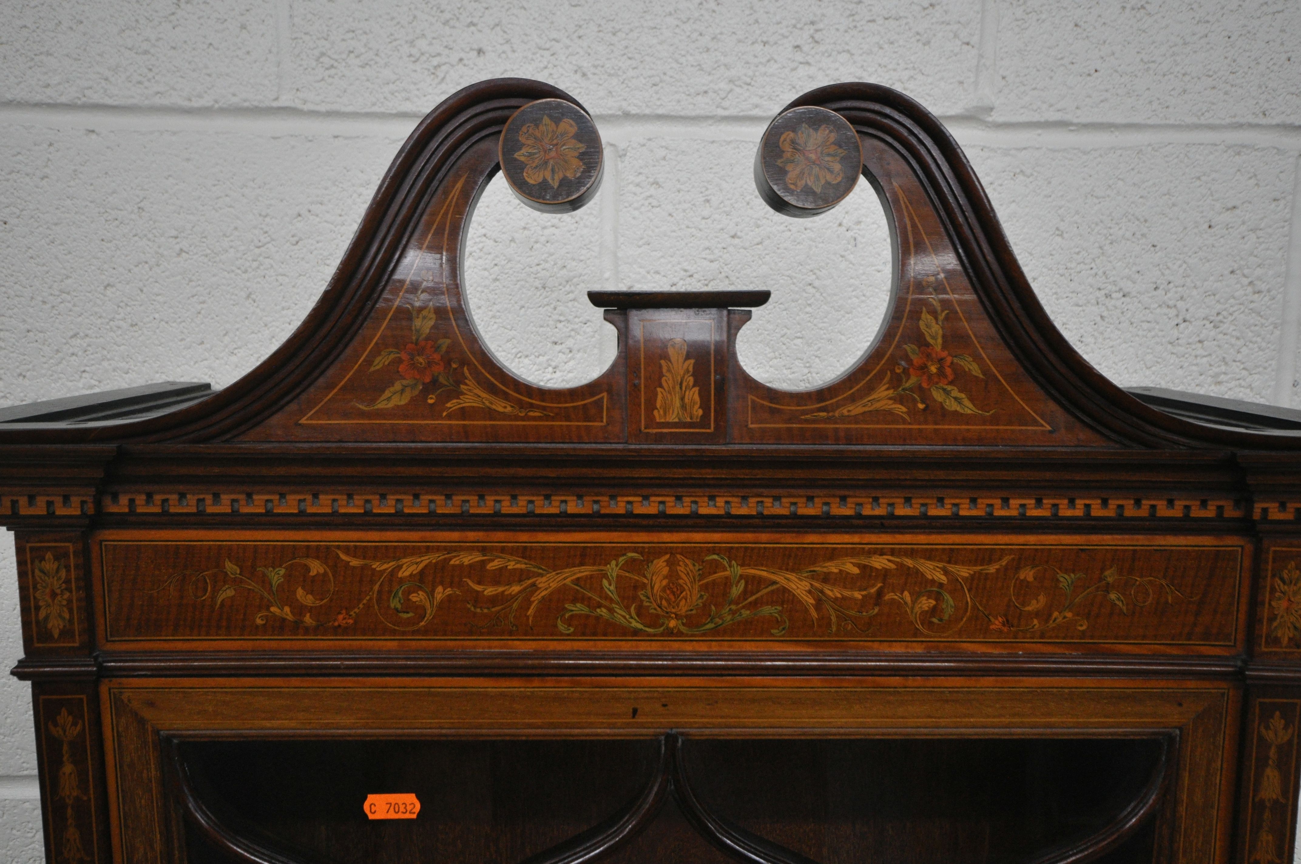 A SHERATON REVIVAL STYLE MAHOGANY AND MARQUETRY INLAID BOOKCASE, labelled verso Edwards and - Image 6 of 6