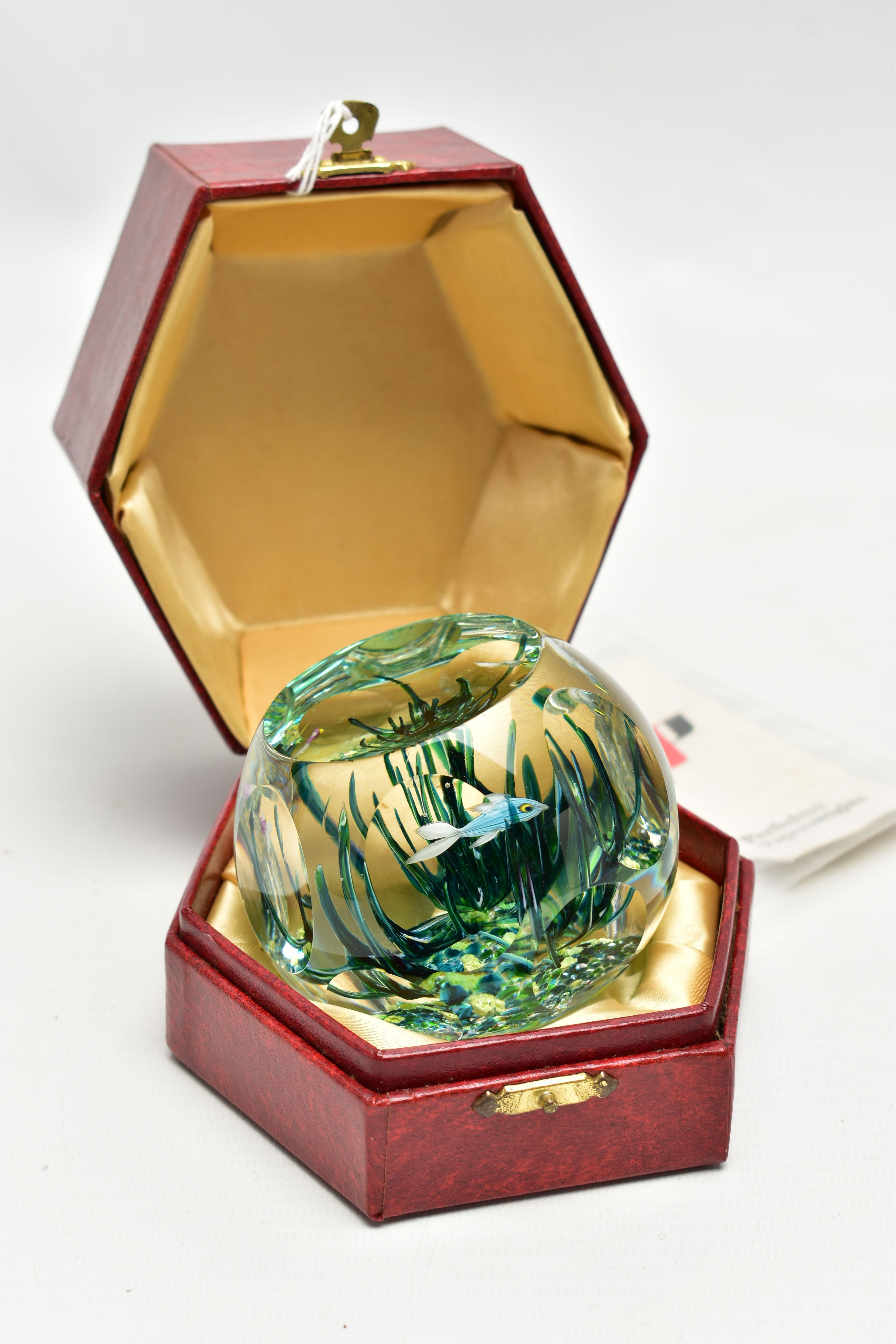 A BOXED LIMITED EDITION PERTHSHIRE 'TROPICAL FISH' GLASS PAPERWEIGHT, containing three tropical fish - Image 10 of 13