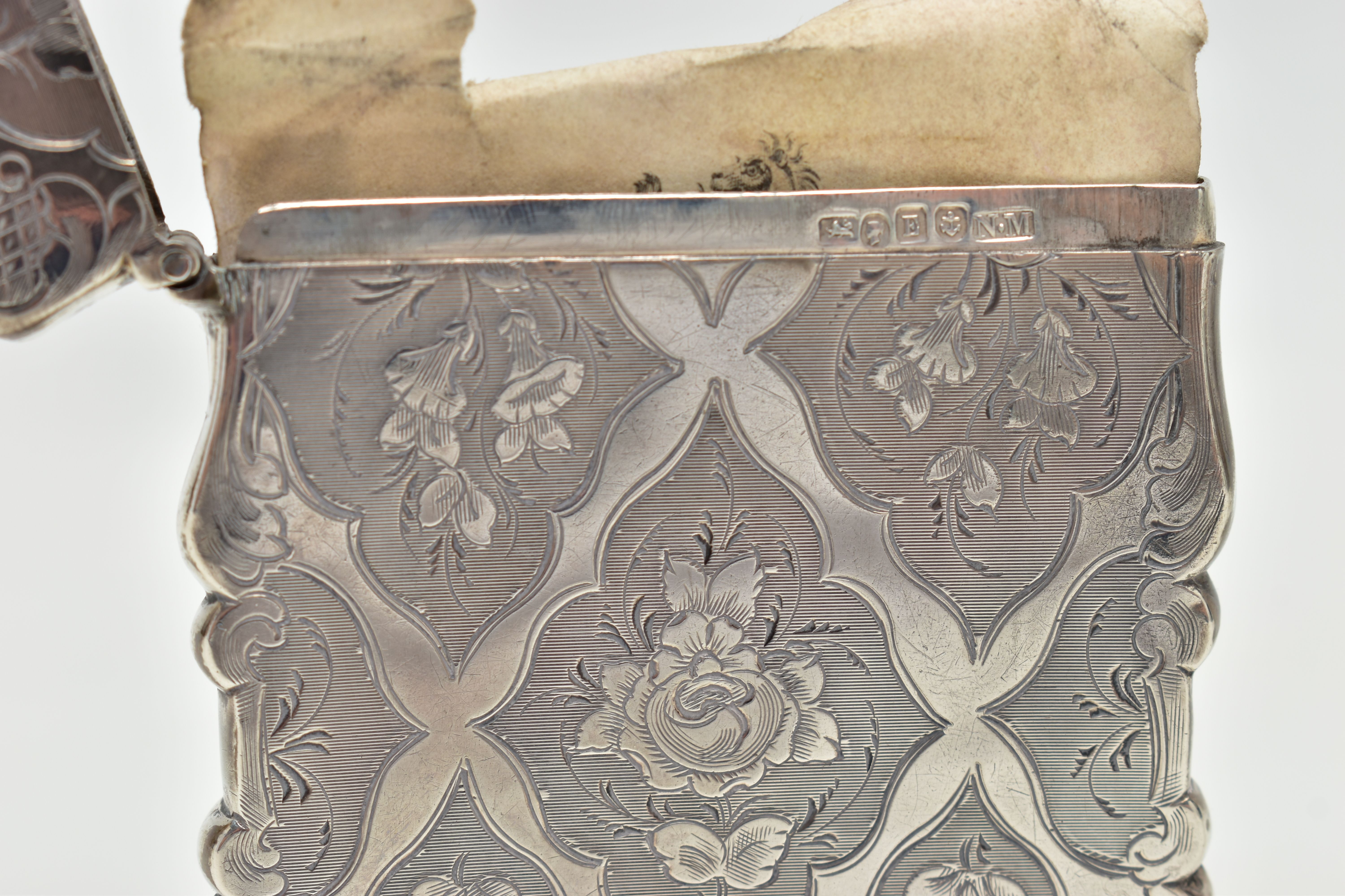 A VICTORIAN SILVER CARD CASE BY NATHANIEL MILLS, of scrolled rectangular outline, hinged top with - Image 3 of 4