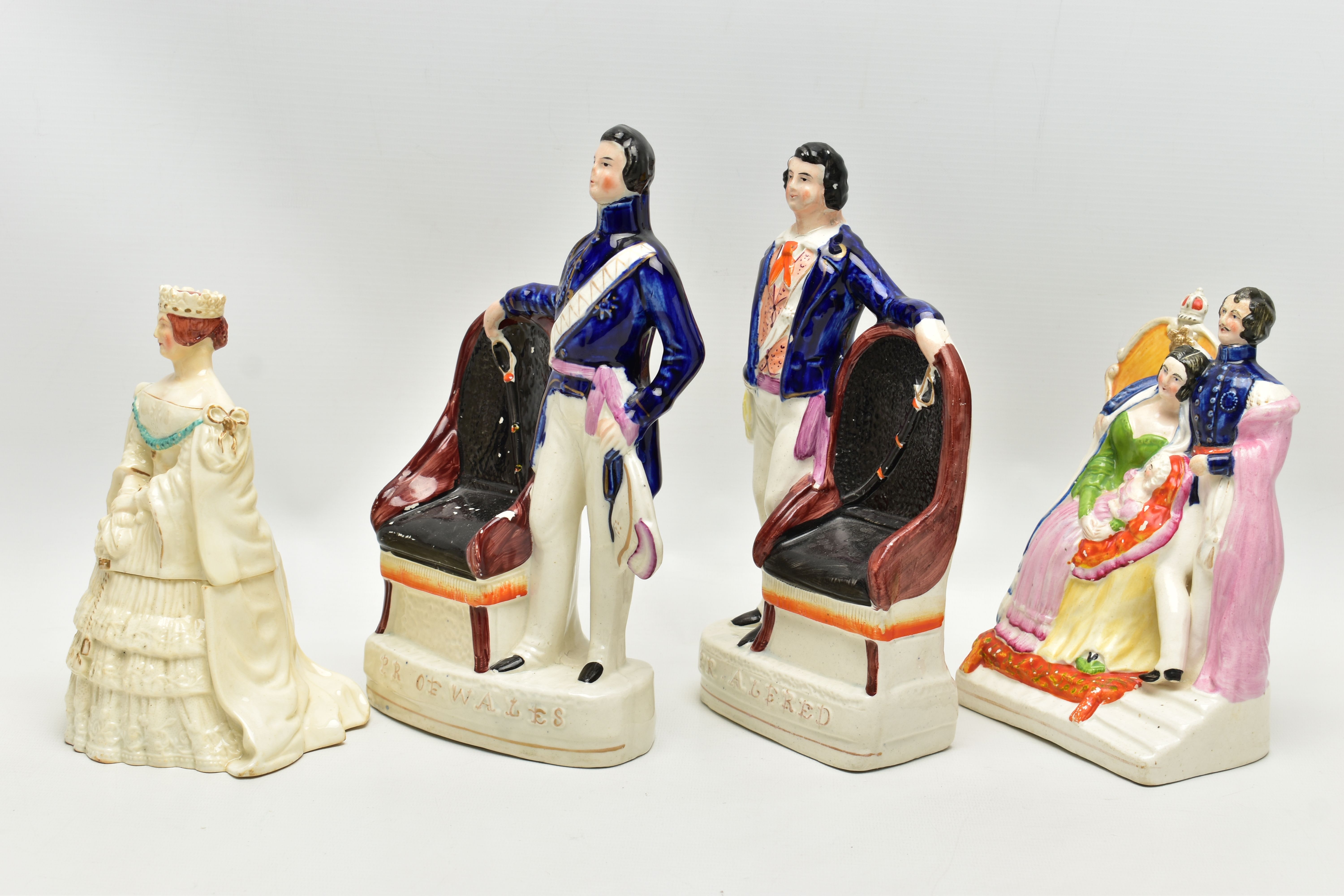 THREE VICTORIAN STAFFORDSHIRE POTTERY PORTRAIT FIGURES AND A SIMILAR JAR AND COVER, the figures - Image 10 of 18