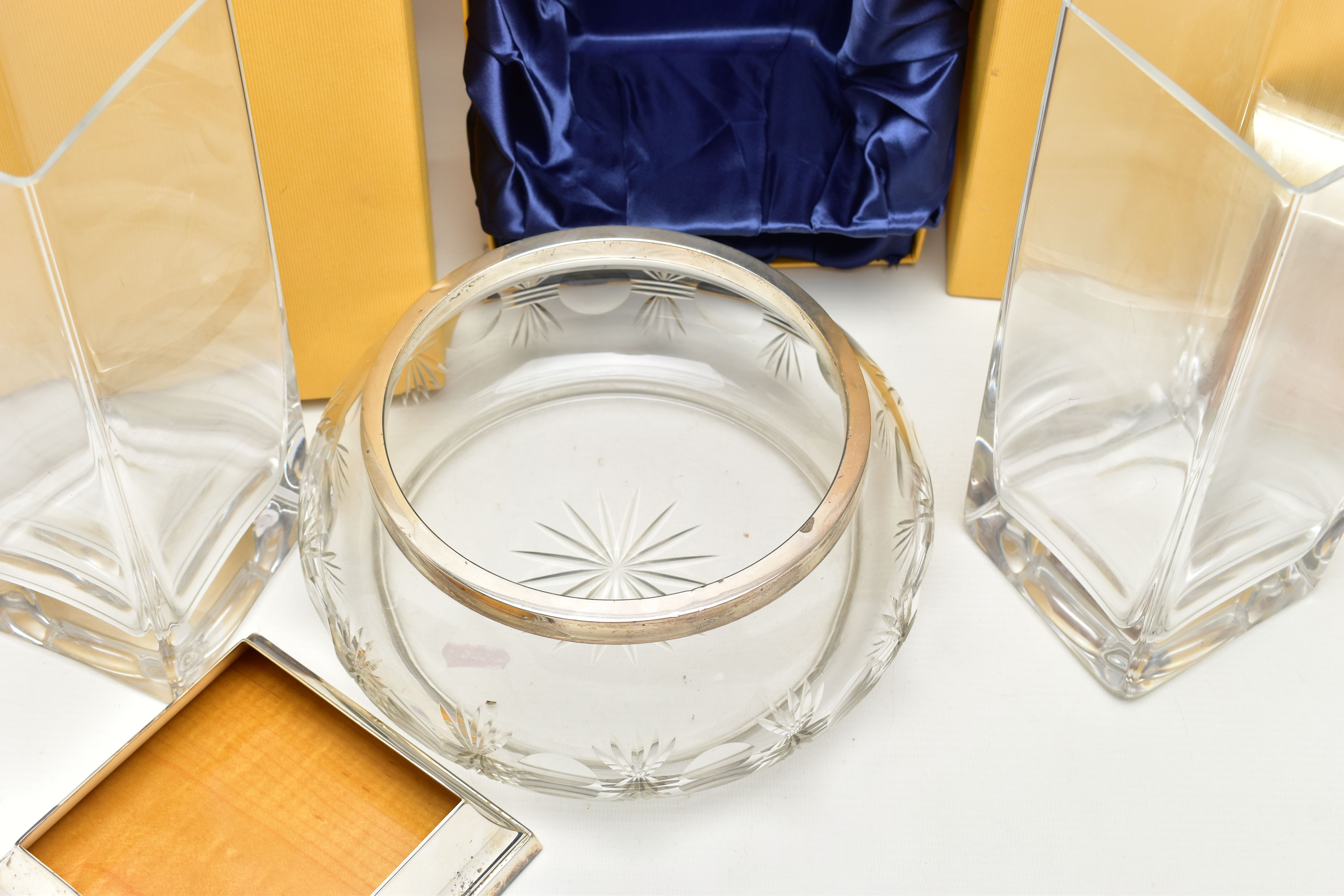 A GEORGE VI 'ASPREY' BOWL AND A PAIR OF 'CARRS 2000' GLASS VASES' a cut glass globular bowl, - Image 10 of 11
