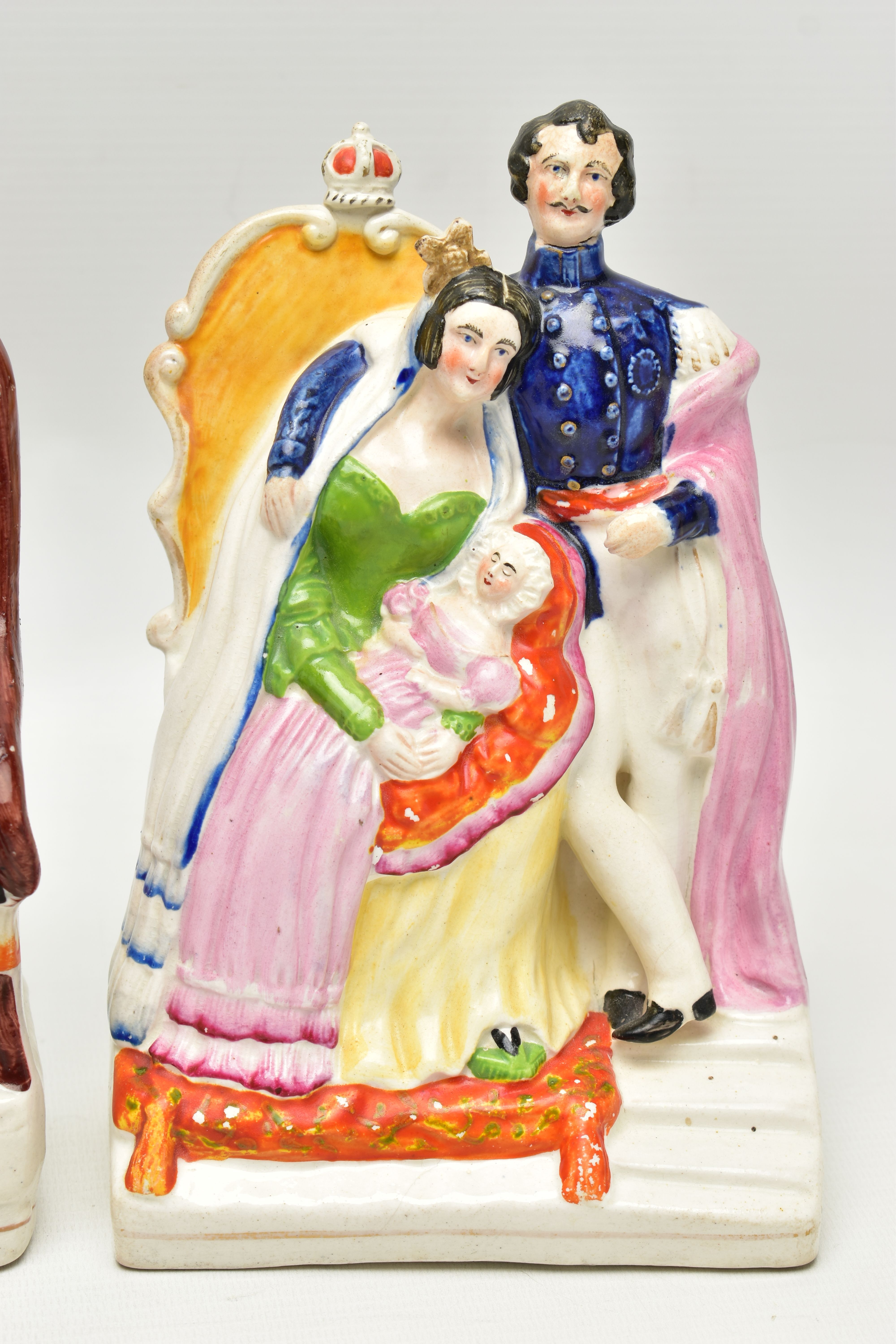 THREE VICTORIAN STAFFORDSHIRE POTTERY PORTRAIT FIGURES AND A SIMILAR JAR AND COVER, the figures - Image 6 of 18