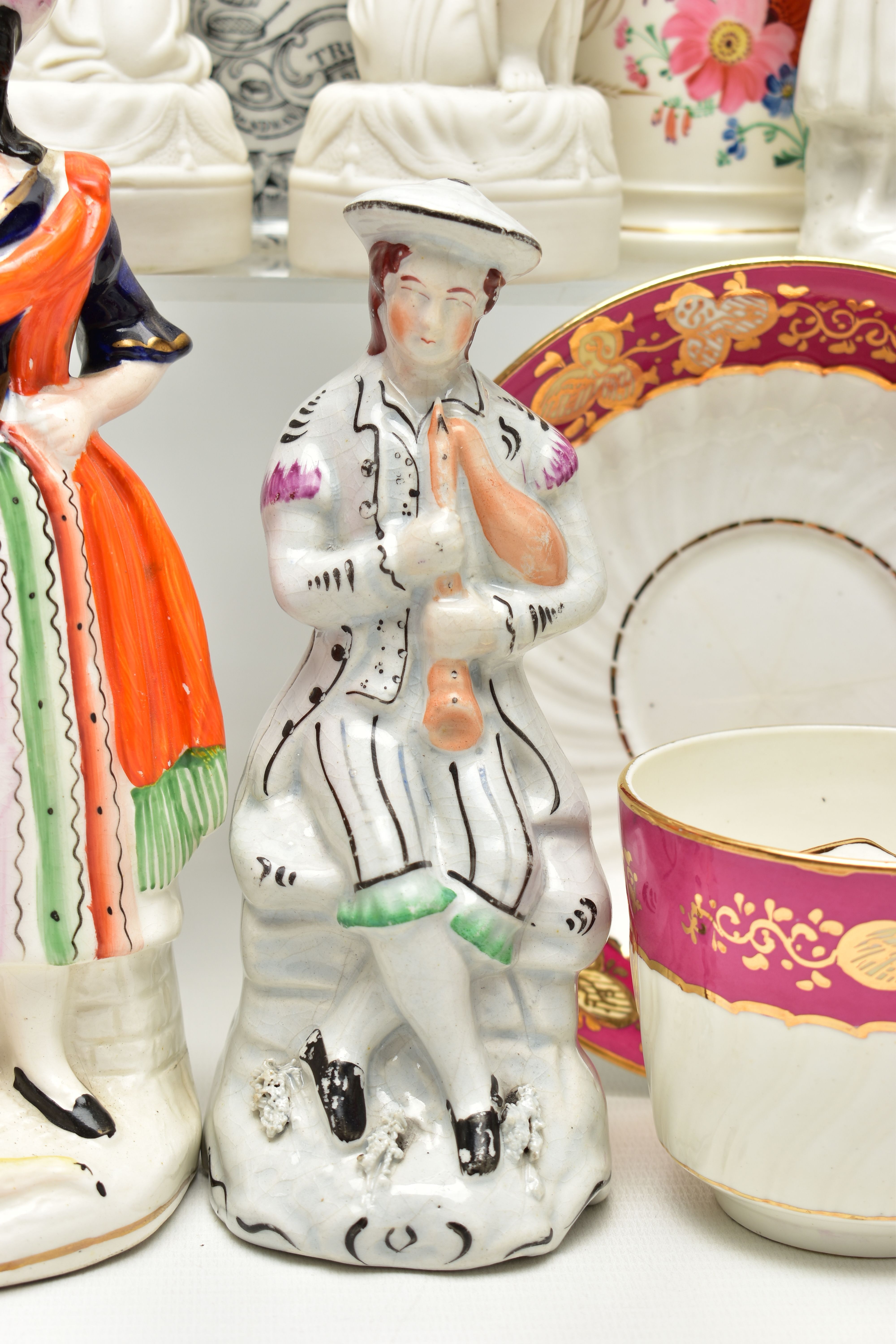 A GROUP OF 19TH AND EARLY 20TH CENTURY CERAMICS, comprising a family group of three hand painted - Image 2 of 16
