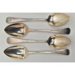 FOUR GEORGE III WILLIAM BATEMAN OLD ENGLISH PATTERN TABLESPOONS, all engraved with initials, three
