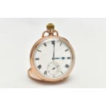 AN EARLY 20H CENTURY 9CT GOLD MANUAL WOUND OPEN FACE POCKET WATCH, the white enamel dial with