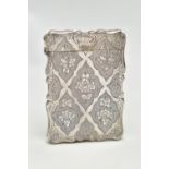 A VICTORIAN SILVER CARD CASE BY NATHANIEL MILLS, of scrolled rectangular outline, hinged top with