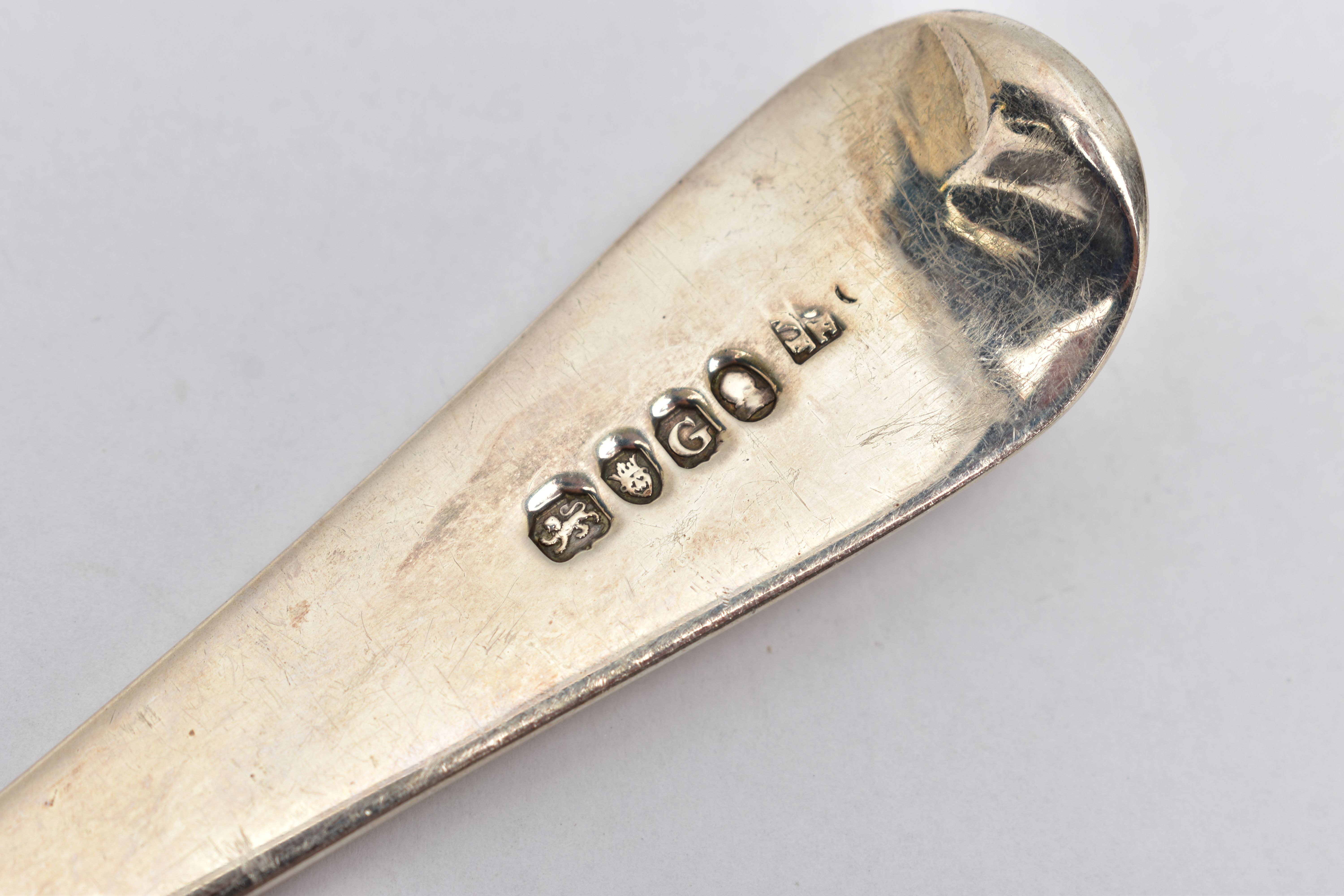 A GEORGE III SILVER OLD ENGLISH PATTERN SOUP LADLE, engraved initial 'N', maker's mark partially - Image 4 of 4