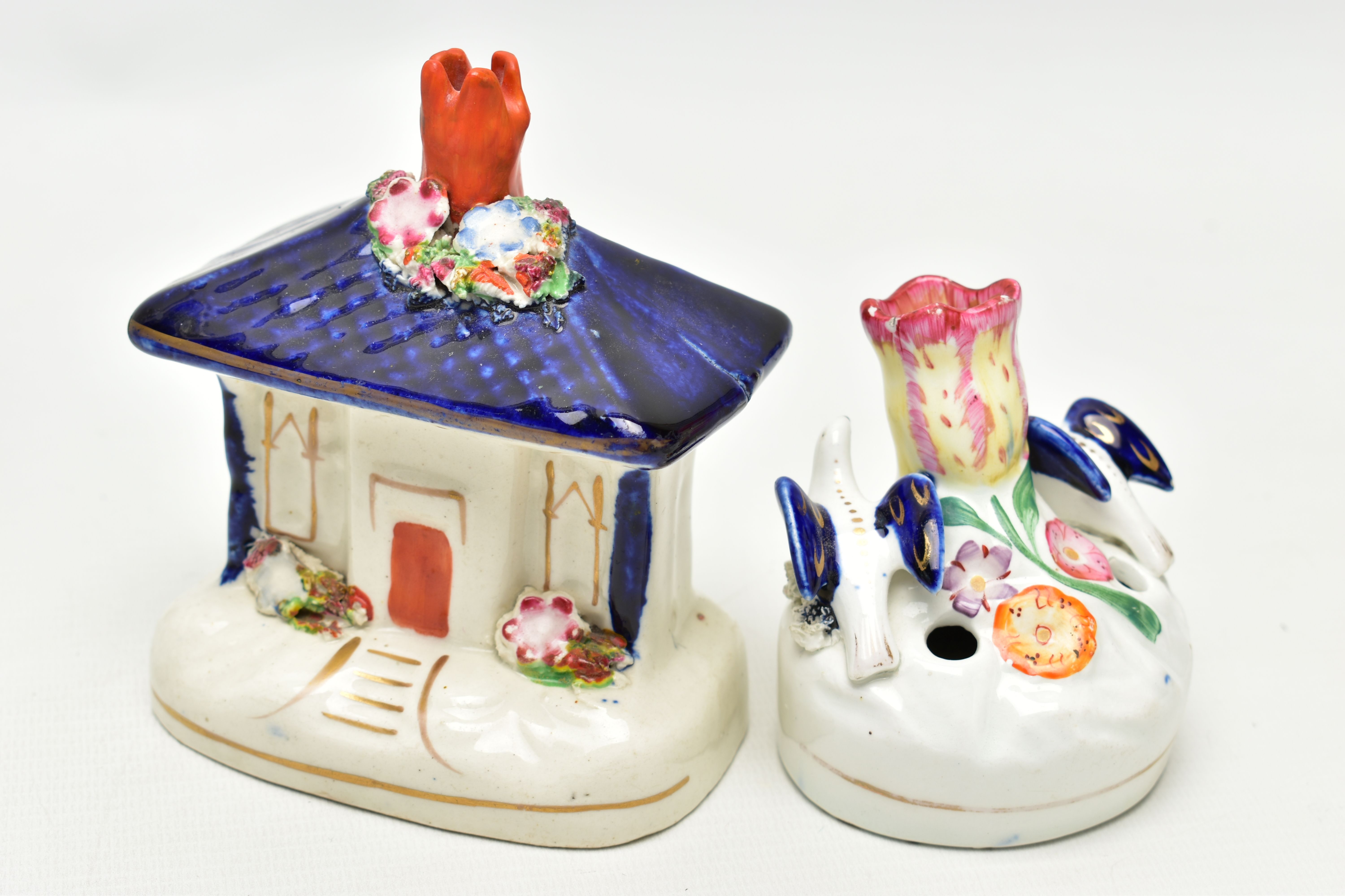 FIVE VICTORIAN STAFFORDSHIRE POTTERY FIGURES, ETC, comprising a windmill with boy and girl seated - Image 10 of 14