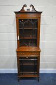 A SHERATON REVIVAL STYLE MAHOGANY AND MARQUETRY INLAID BOOKCASE, labelled verso Edwards and