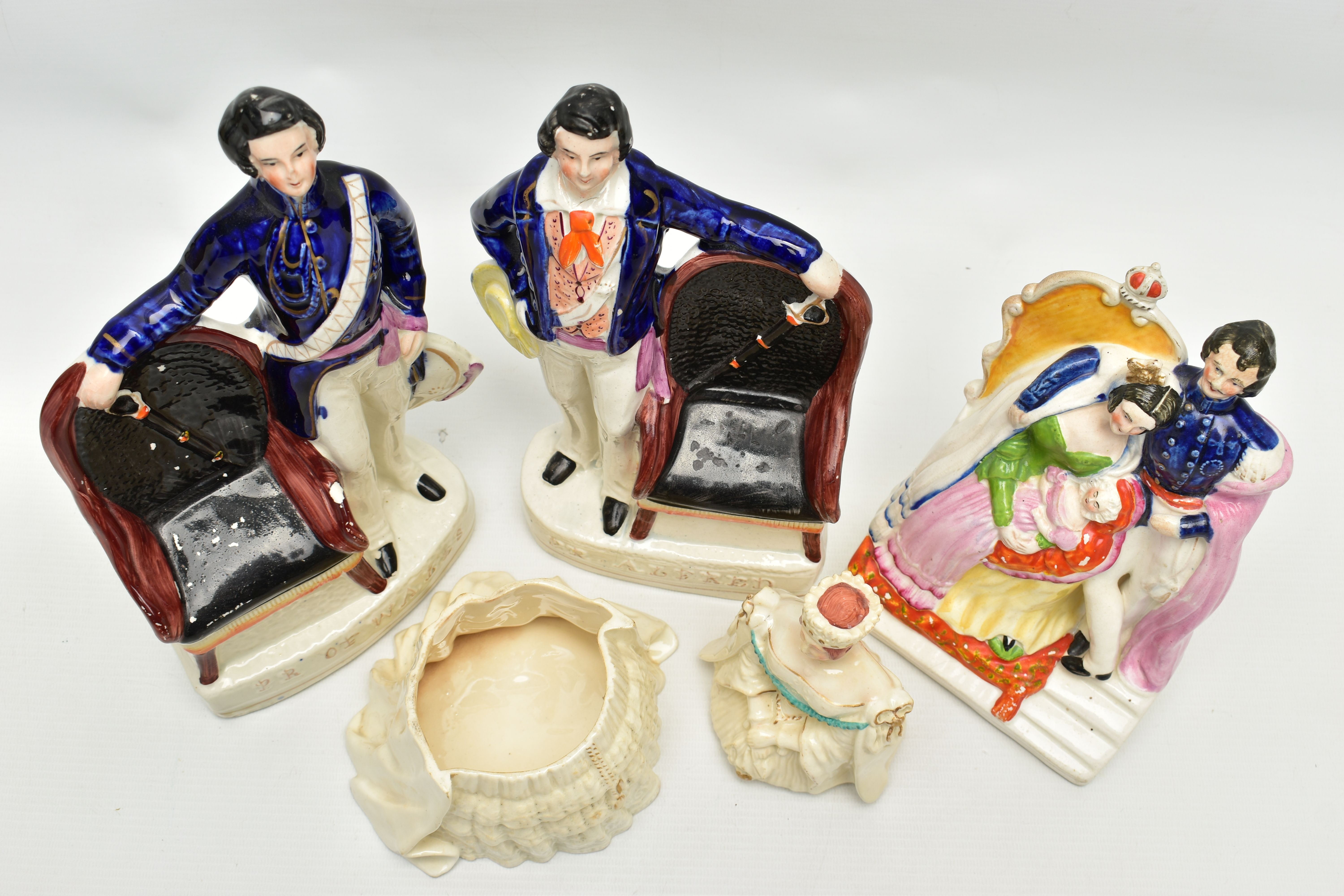 THREE VICTORIAN STAFFORDSHIRE POTTERY PORTRAIT FIGURES AND A SIMILAR JAR AND COVER, the figures - Image 12 of 18