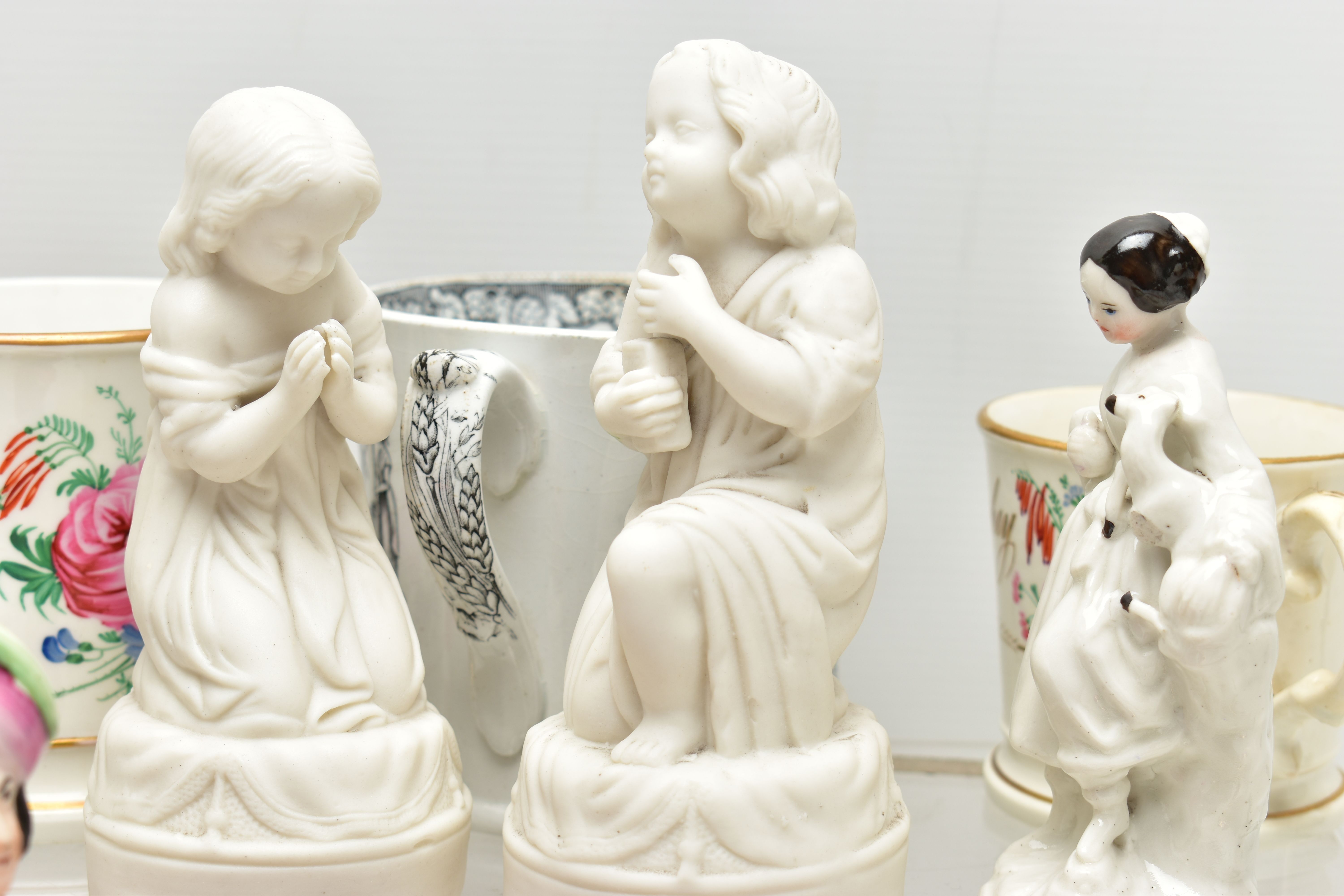 A GROUP OF 19TH AND EARLY 20TH CENTURY CERAMICS, comprising a family group of three hand painted - Image 13 of 16