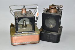 TWO RAILWAY LAMPS, comprising a Welch Patent signal lamp impressed B.R (E) with Lamp Manufacturing