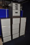 FOUR SETS OF FILING CABINETS comprising a four draw Ostaline (no key), four draw Bisley no key and a