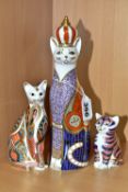 THREE ROYAL CROWN DERBY CAT PAPERWEIGHTS, comprising a Royal Cats Collection 'Abyssinian' cat figure