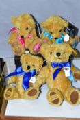 FOUR MERRYTHOUGHT TEDDY BEARS, comprising two limited edition boxed 2012 Olympic games bears, a 37cm