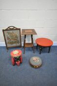 A SELECTION OF OCCASIONAL FURNITURE, to include a carved mahogany square top occasional table,