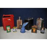 A COLLECTION OF VINTAGE PETROL AND OIL CANS to include a Shell 10l petrol can, Shell one gallon