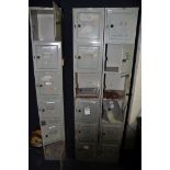 THREE SETS OF STEEL LOCKERS made by OOSTWOUD comprising of two sets of six steel lockers with two