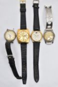 FOUR GENTS WRISTWATCHES, to include a 'Girad-Perregaux' manual wind watch fitted with a broken black
