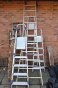 SEVEN SETS OF LADDERS all various sizes to include three sets of wooden steps, four aluminium brands