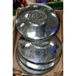 FOUR VINTAGE CHROME VOLKSWAGEN HUBCAPS, Condition Report: one is dented, one is badly scratched, all