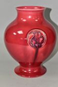 A MOORCROFT PINK FLAMINIAN PATTERN BULBOUS FORM VASE, decorated with three floral roundels, signed