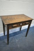 AN EARLY TO MID 20TH CENTURY OAK SIDE TABLE, with a single drawer, width 66cm x depth 45cm