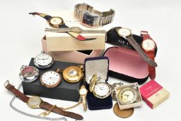 A BAG OF ASSORTED WRISTWATCHES AND POCKET WATCHES, to include a gents 'Rotary Quartz, a gents 'Tommy