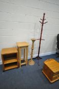 A SELECTION OF OCCASIONAL FURNITURE, to include a beech plant stand, a bespoke burr maple and