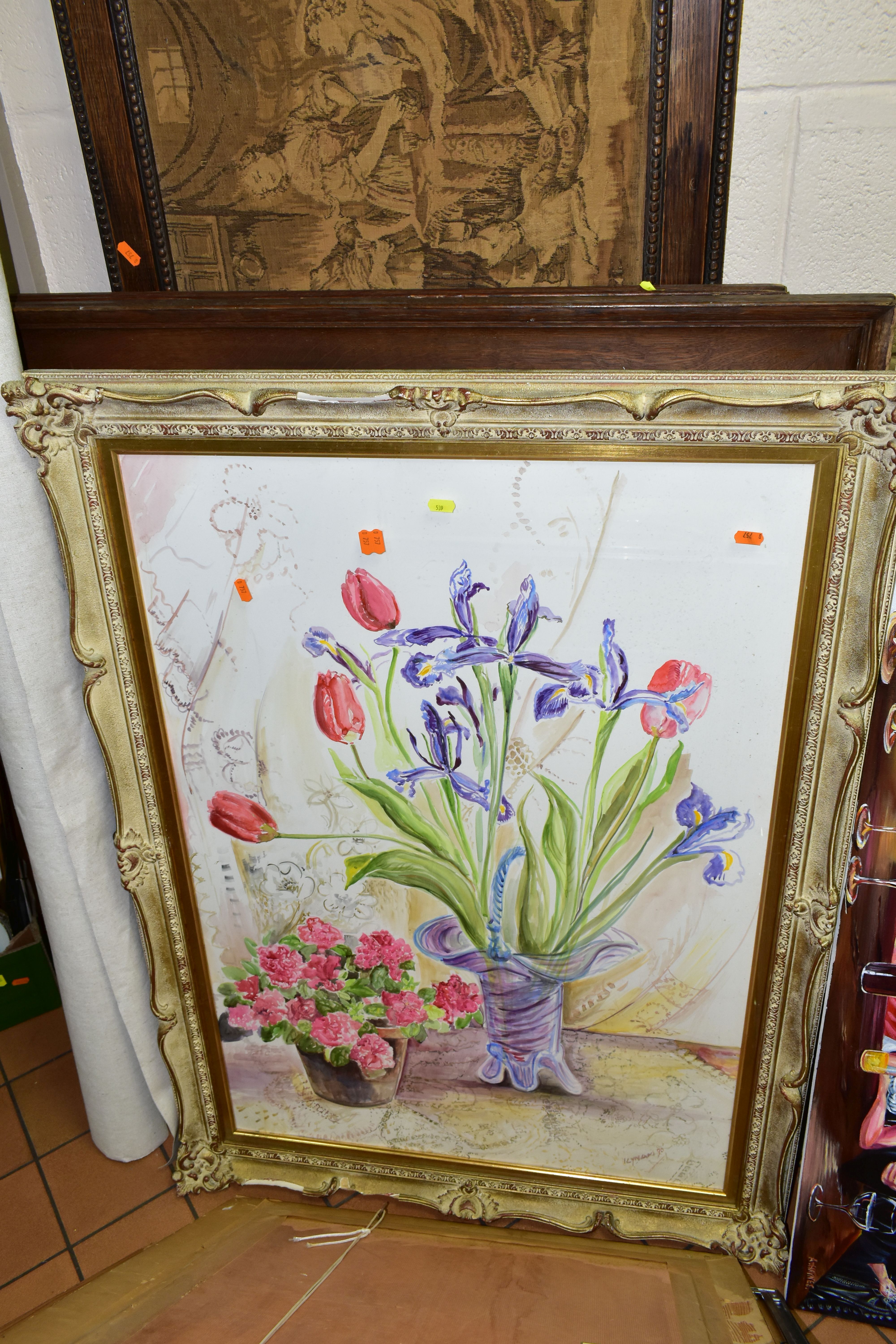 A SMALL QUANTITY OF LARGE PAINTINGS AND PRINTS ETC, to include two still life flower studies, one - Image 7 of 8