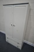 A WHITE FINISH TWO DOOR WARDROBE, with two drawers, width 93cm x depth 54cm x height 183cm