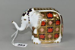A ROYAL CROWN DERBY INDIAN ELEPHANT PAPERWEIGHT, date cypher 1990, height 10cm, red backstamp and