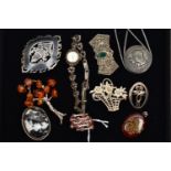 A SELECTION OF JEWELLERY, to include a lady's silver and marcasite 'Avia' wristwatch, manual wind,