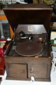 A HIS MASTERS VOICE (HMV) MODEL 109 GRAMOPHONE, winds and runs but will require some attention