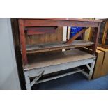 TWO WOODEN WORKBENCHES one with undershelf (2)