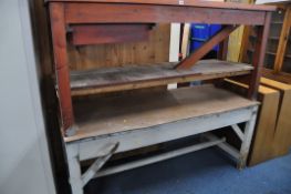 TWO WOODEN WORKBENCHES one with undershelf (2)