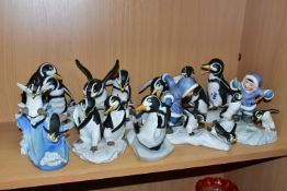 A COLLECTION OF FRANKLIN MINT PENGUIN FIGURES, by H Emblem, comprising Whoops!, Which Way?, Wuv,