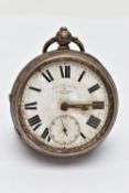A SILVER OPEN FACE POCKET WATCH, key wound movement, white dial signed 'English Lever by A Yewdall