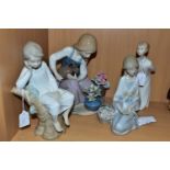 FOUR LLADRO FIGURES, comprising 'Flower Song', a Lladro Museum Collectors Society 1988 figure,