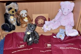 SIX CHARLIE BEARS TEDDY BEARS, comprising Emma CB183952, Manfred CB193986B, Primrose CB183962A,