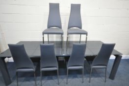 A CALLIGARIS ESTESO GRAPHITE GLASS EXTENDING TABLE, with a pull out leaves, on a smart mechanism,