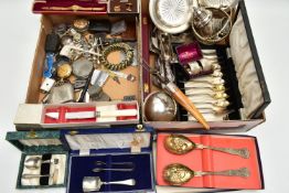 A BOX OF ASSORTED ITEMS, to include a 'Timex' pocket watch, a ladys cased 'Rotary' wristwatch, a '